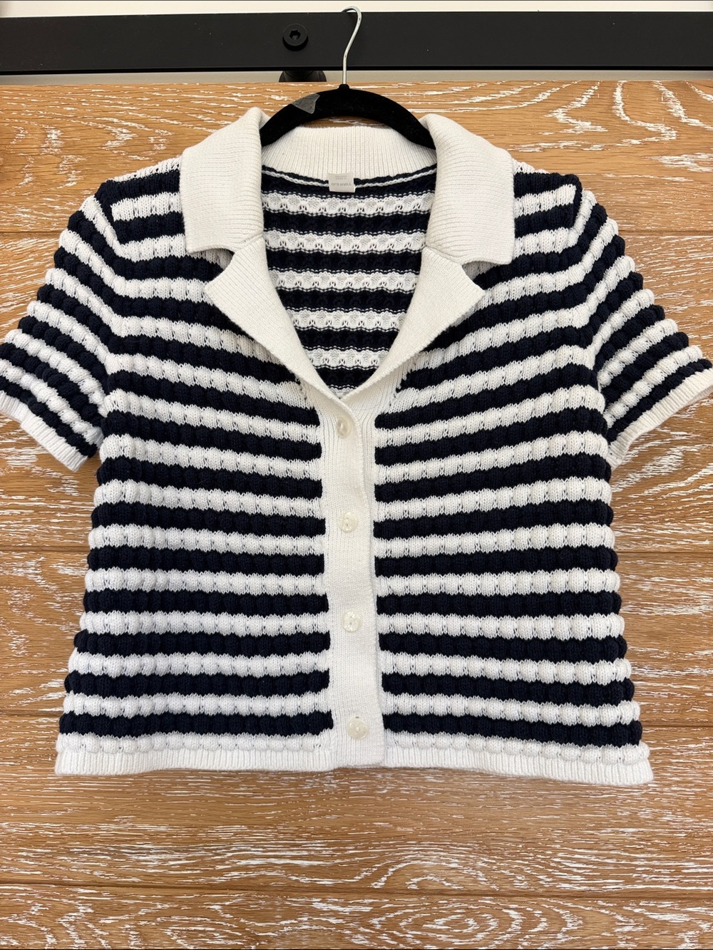 Old Navy Navy and White Striped Knit Polo Cardigan